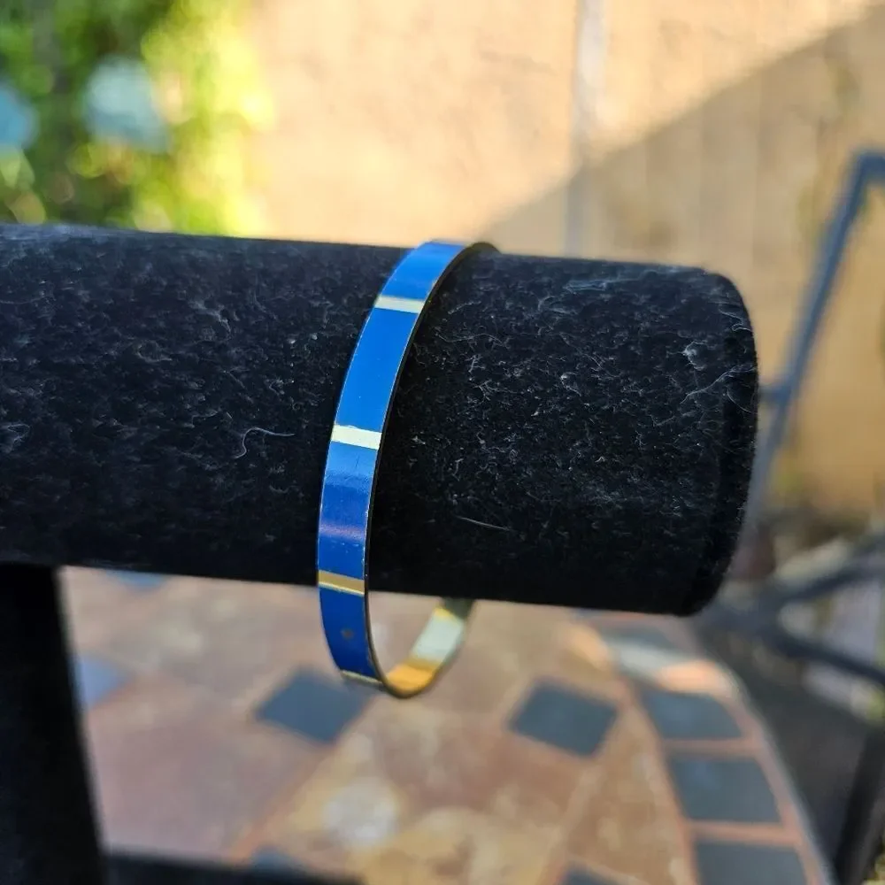 Vintage Gold and Blue Enamel Bracelet Bangle